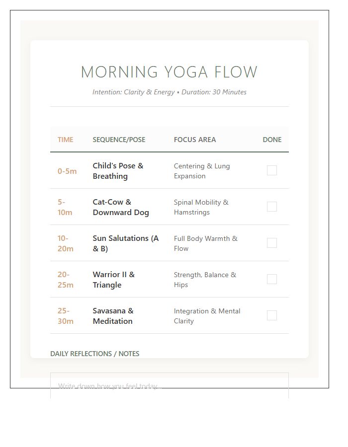 Morning Yoga Routine Schedule Printable Chart