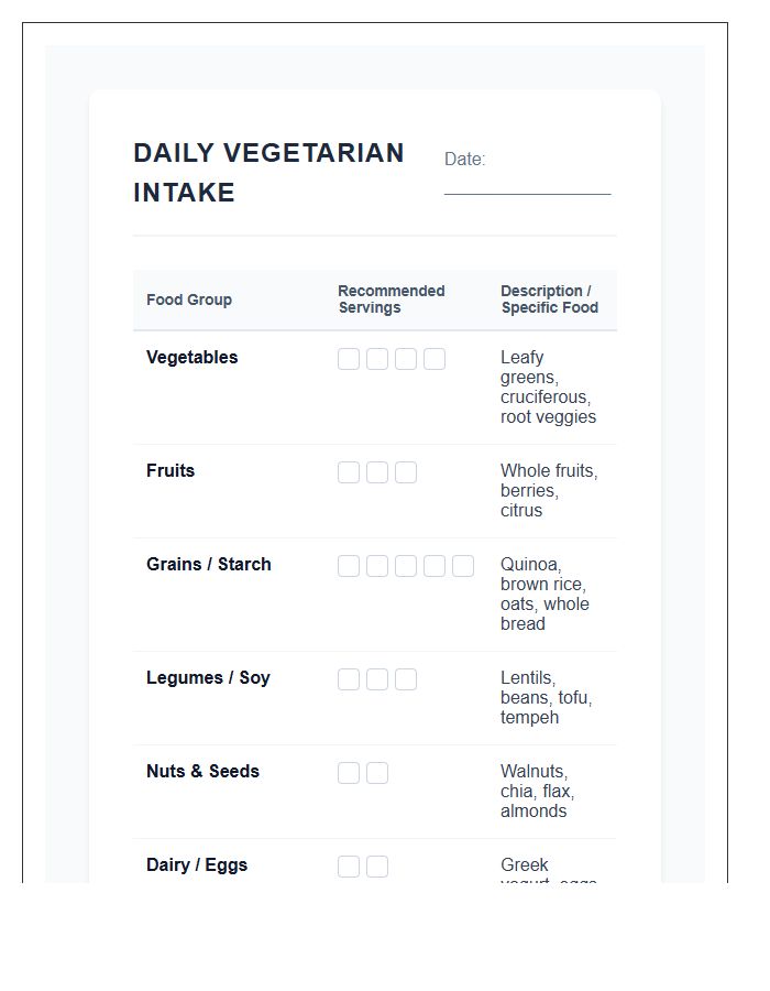 Daily Vegetarian Food Intake Printable Chart