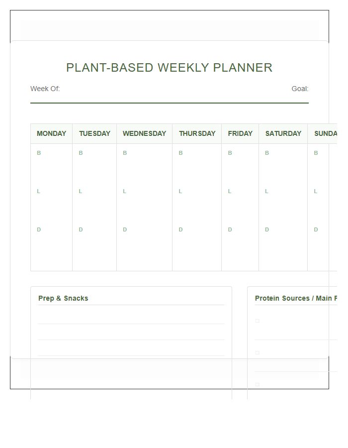 Vegan And Vegetarian Menu Planning Printable Chart
