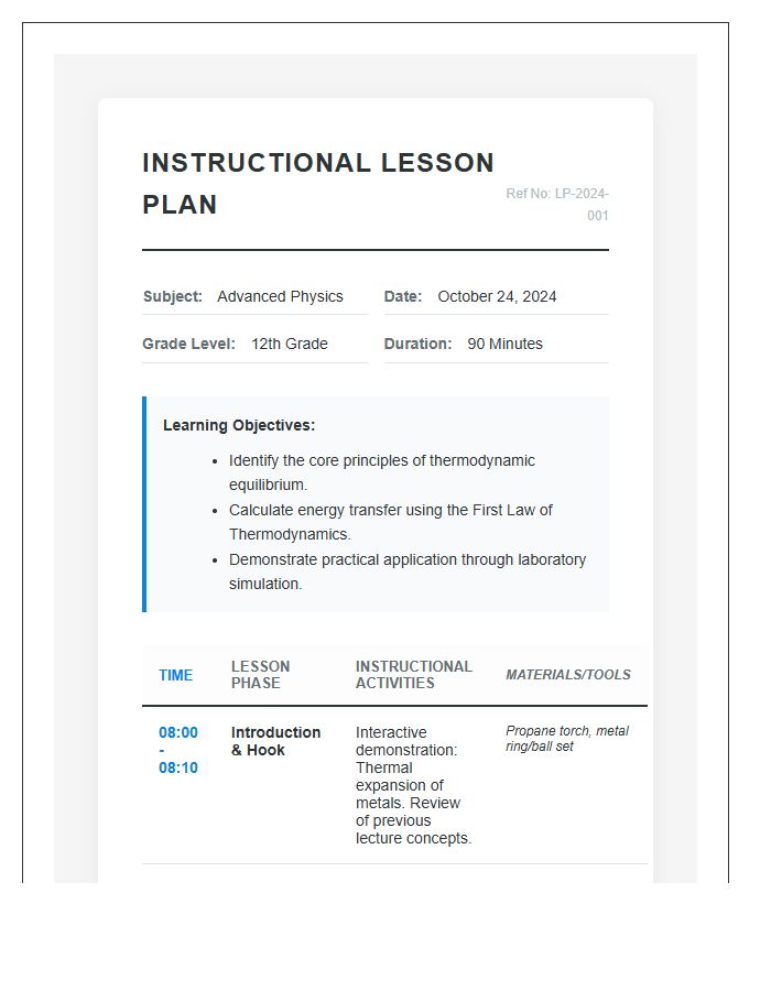 Detailed Instructional Lesson Plan Schedule Printable Chart
