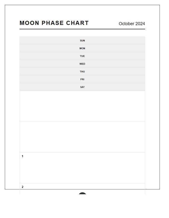 Detailed Monthly Moon Phase Calendar Printable Chart