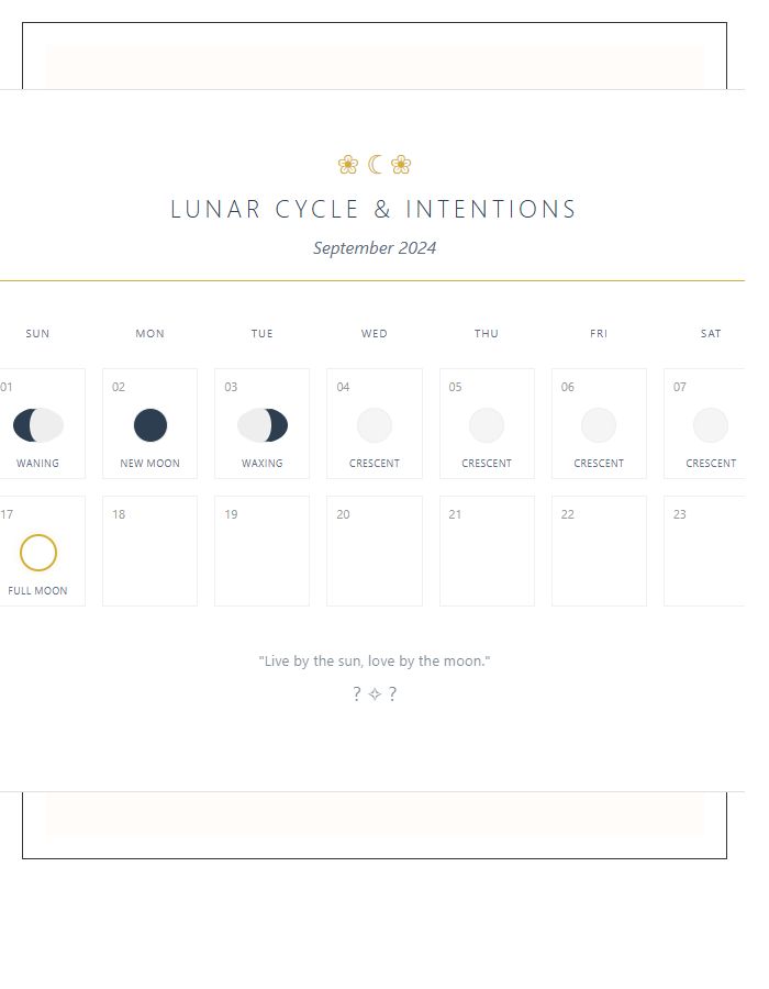 Floral Monthly Moon Phase Calendar Printable Chart