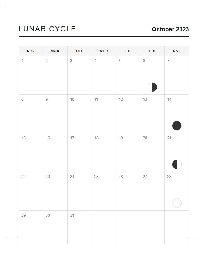 Simple Monthly Moon Phase Calendar Printable Chart