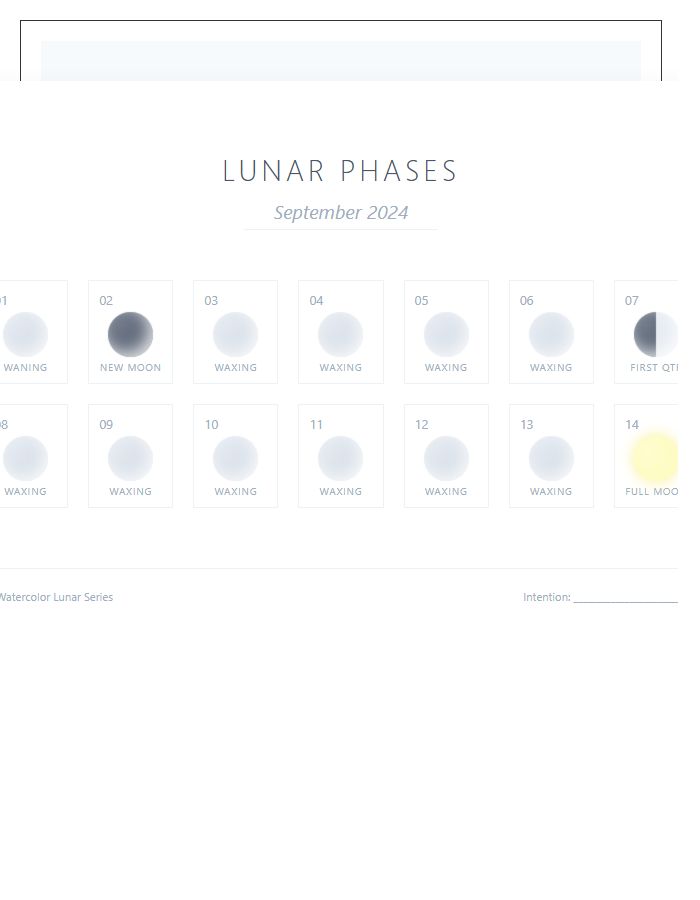 Watercolor Monthly Moon Phase Calendar Printable Chart