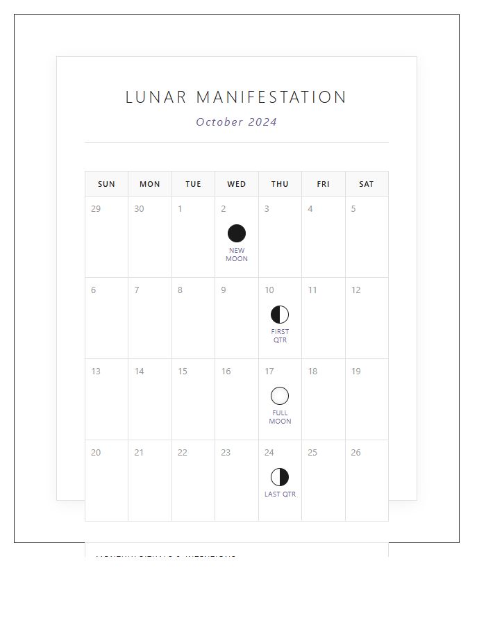 Witchy Monthly Moon Phase Calendar Printable Chart