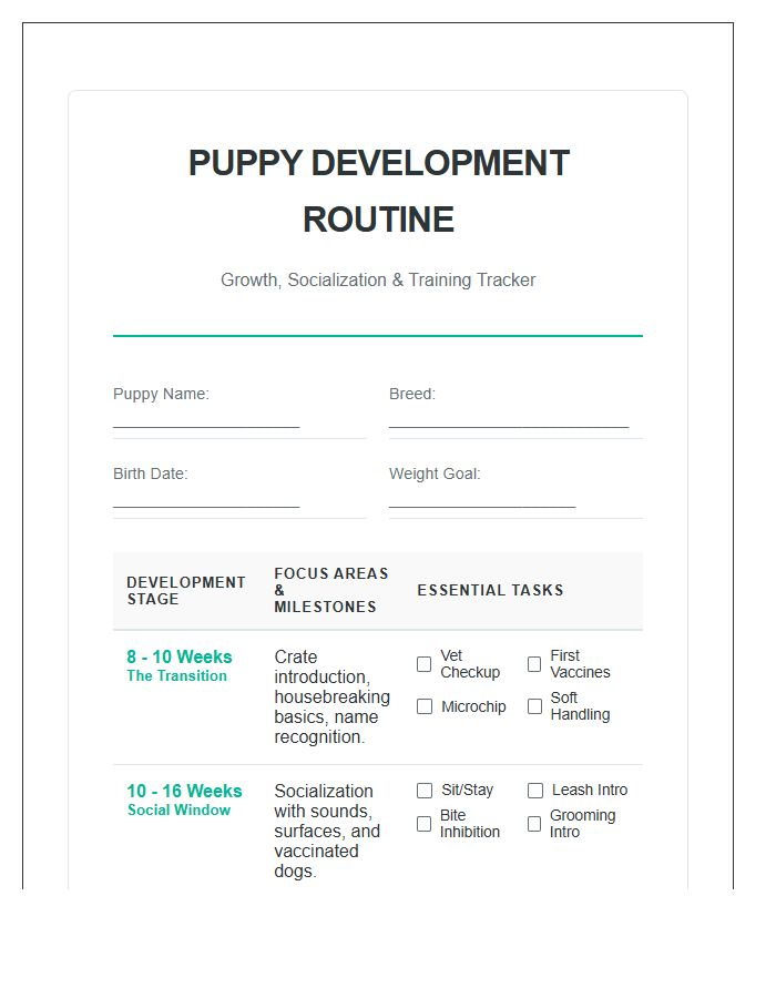 Complete Puppy Development Routine Printable Chart