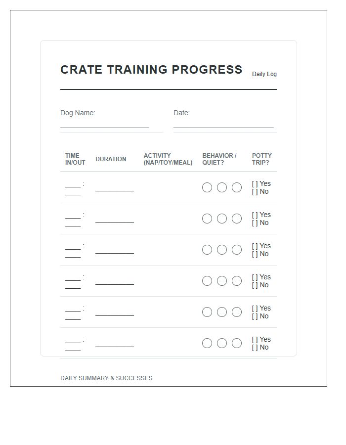 Crate Training Progress Daily Printable Chart