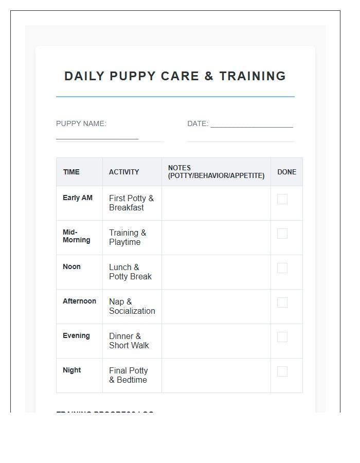 Daily Puppy Care And Training Printable Chart
