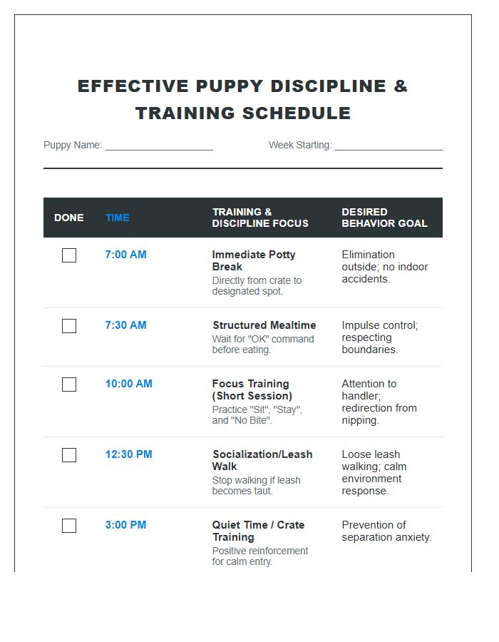 Effective Puppy Discipline Schedule Printable Chart