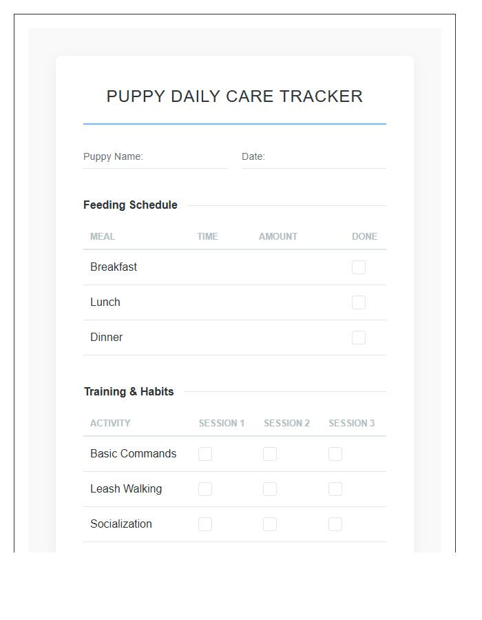 Essential Puppy Feeding And Training Printable Chart