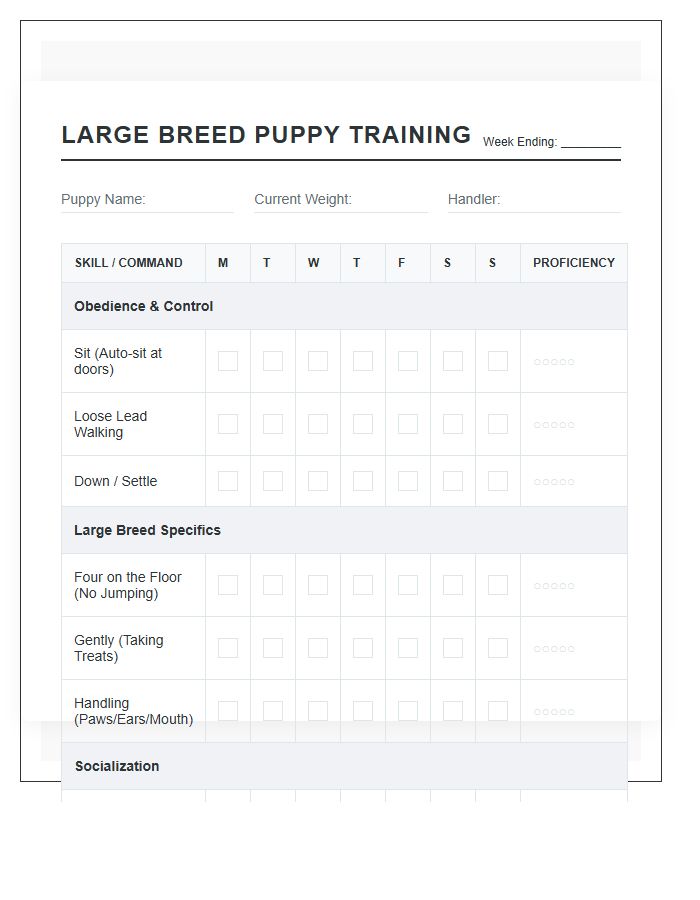 Large Breed Puppy Training Printable Chart