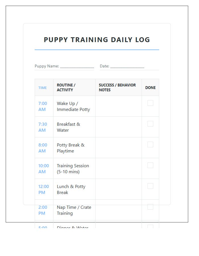 Morning To Night Puppy Training Printable Chart