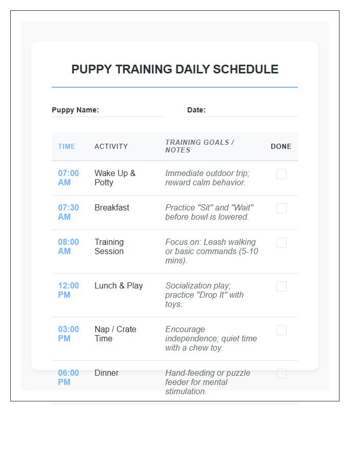 New Puppy Training Daily Schedule Printable Chart