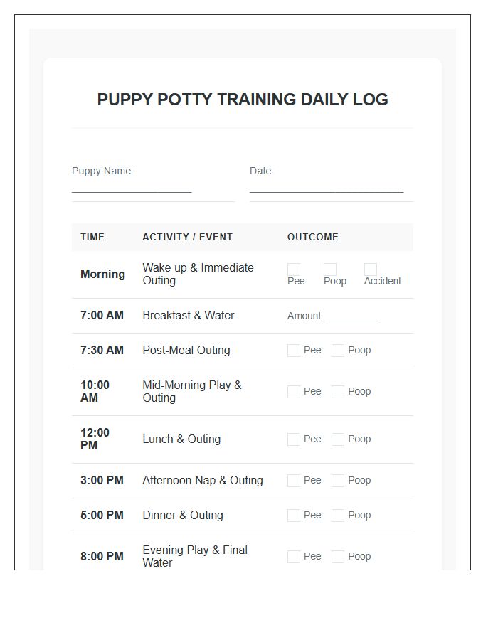 Puppy Potty Training Routine Printable Chart