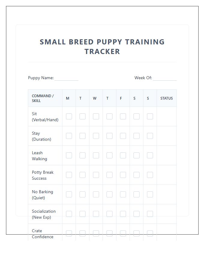 Small Breed Puppy Training Printable Chart