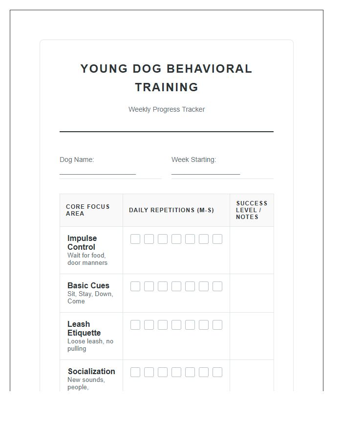 Young Dog Behavioral Training Printable Chart