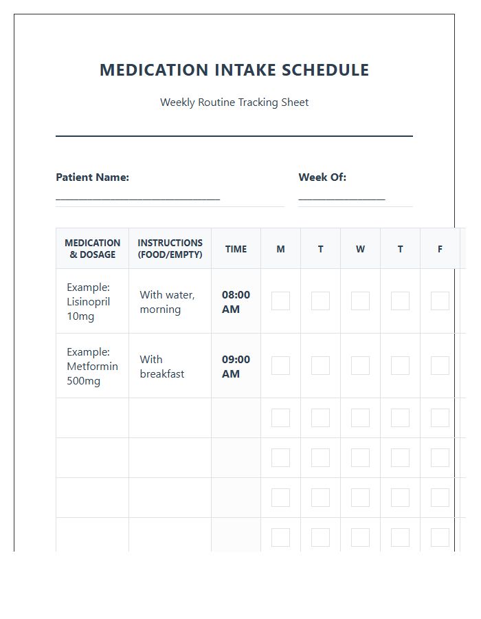 Elderly Medication Intake Schedule Printable Chart