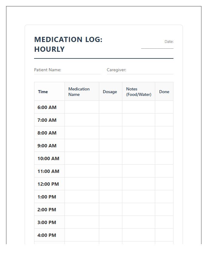 Hourly Medication Management For Seniors Printable Chart