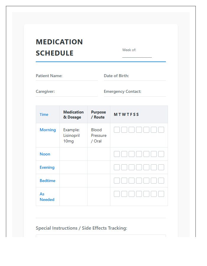 In Home Care Medication Schedule Printable Chart