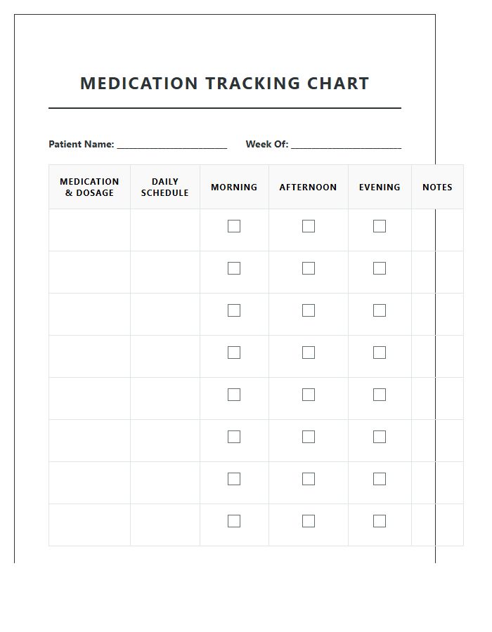Morning Afternoon Evening Medication Tracking Printable Chart