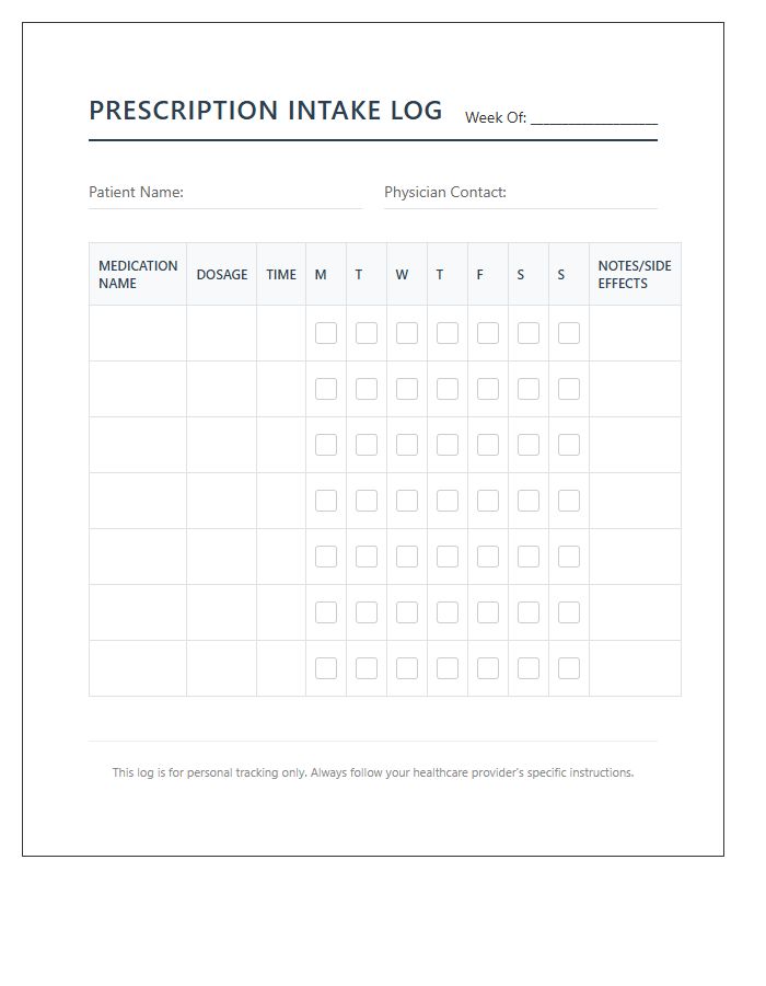 Multiple Prescription Intake Log Printable Chart