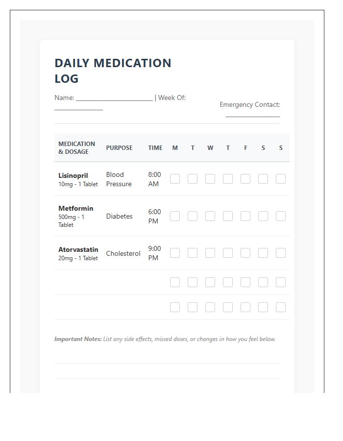 Prescription Medicine Log For Seniors Printable Chart