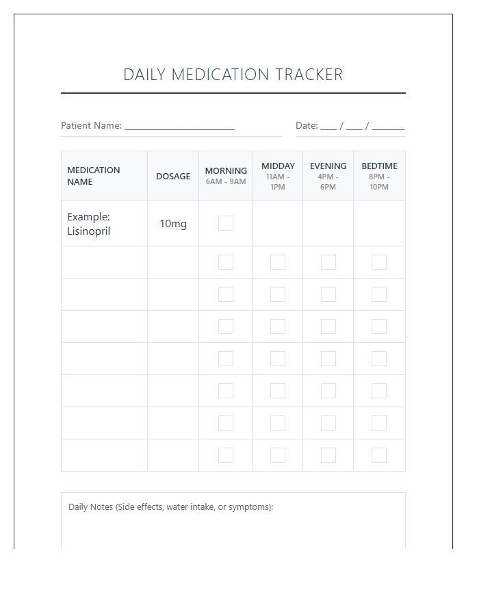 Senior Citizen Daily Pill Tracking Printable Chart