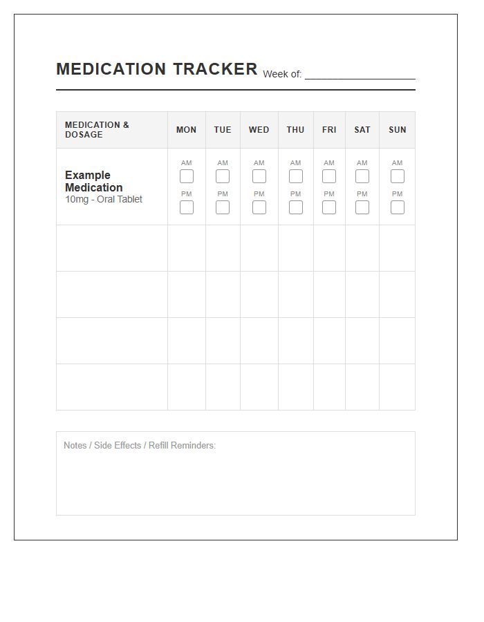 Twice Daily Medication Tracking Printable Chart