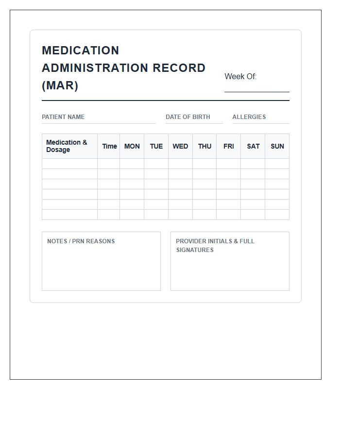 Weekly Medication Administration Record Printable Chart