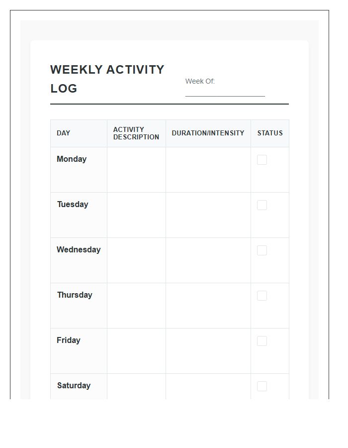 Structured Physical Activity Printable Chart