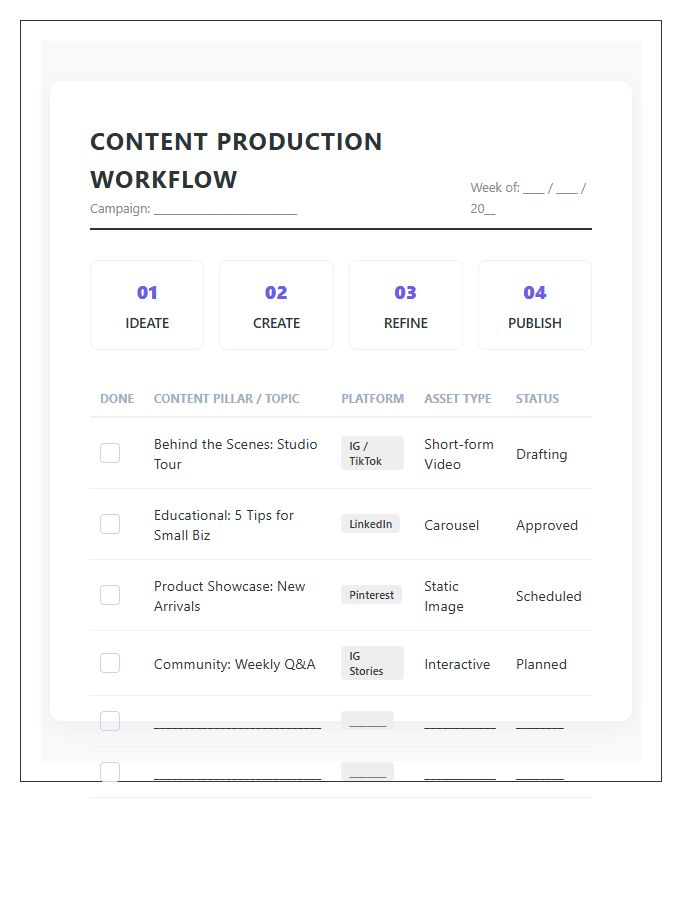 Creative Small Business Social Media Printable Chart Workflow