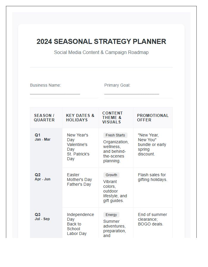Seasonal Marketing Social Media Printable Chart For Small Business