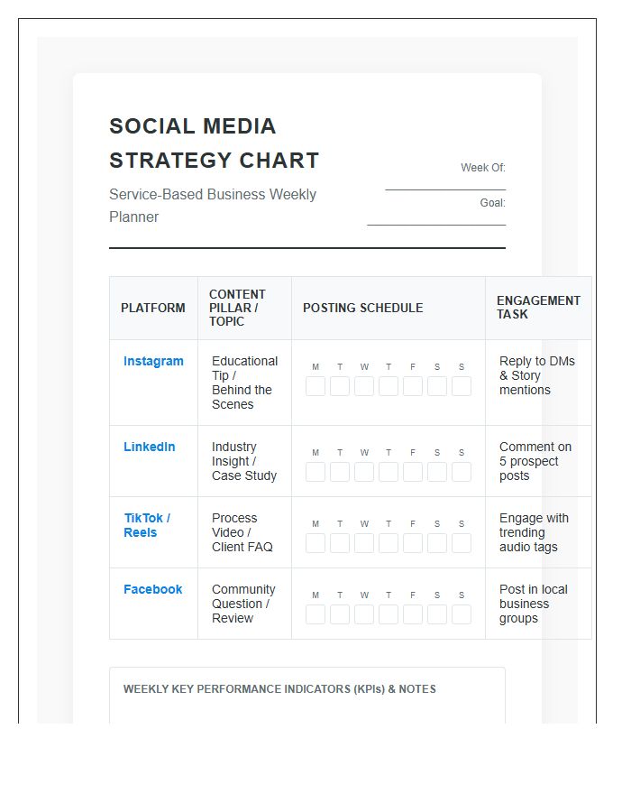 Service Based Business Social Media Printable Chart