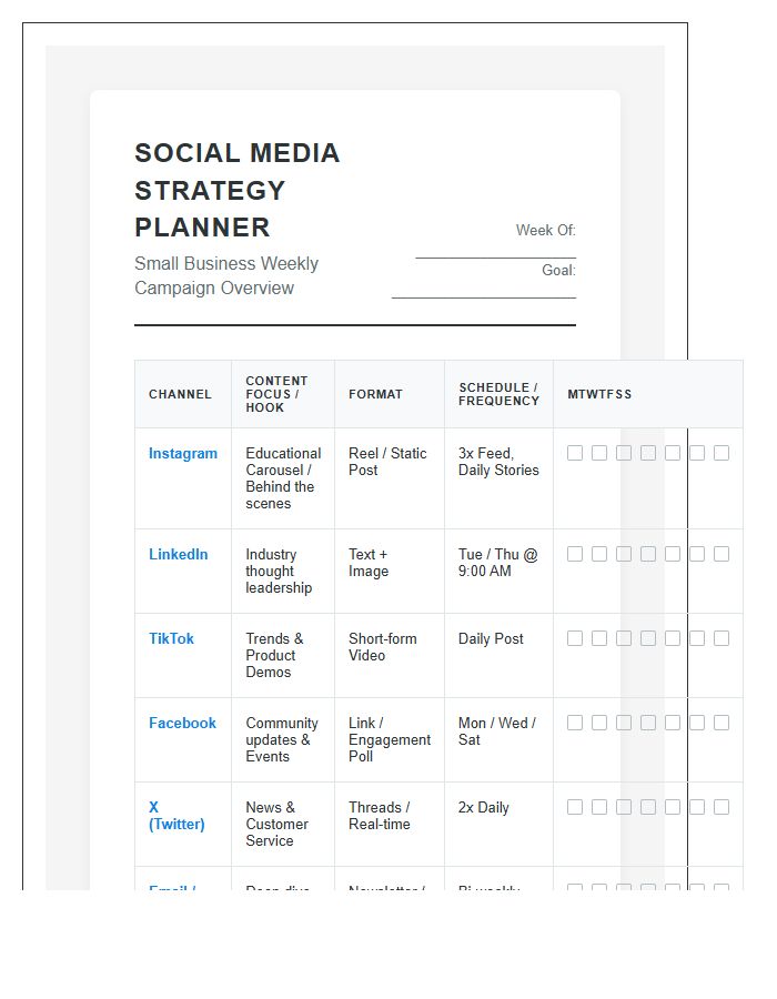 Small Business Multi Channel Social Media Printable Chart