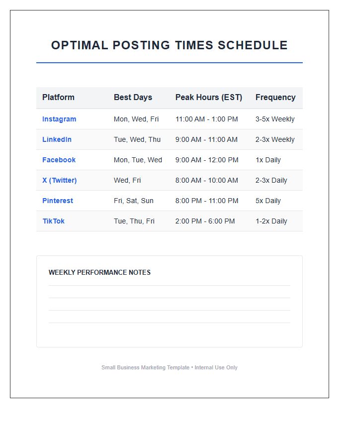 Small Business Platform Posting Times Printable Chart