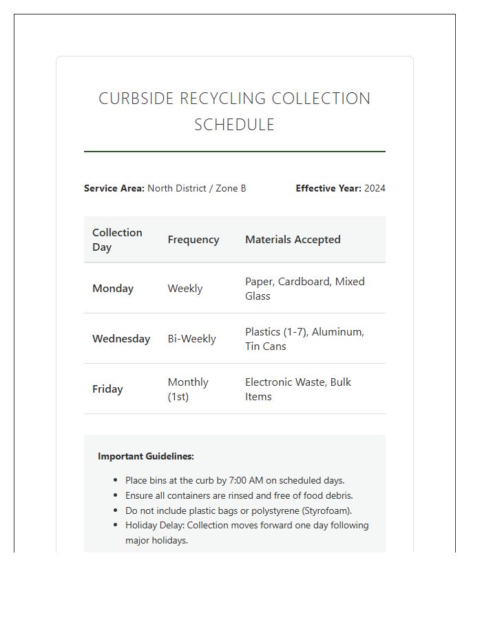 Curbside Recycling Collection Schedule Printable Chart