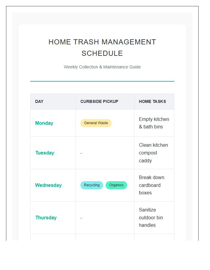 Home Trash Management Schedule Printable Chart