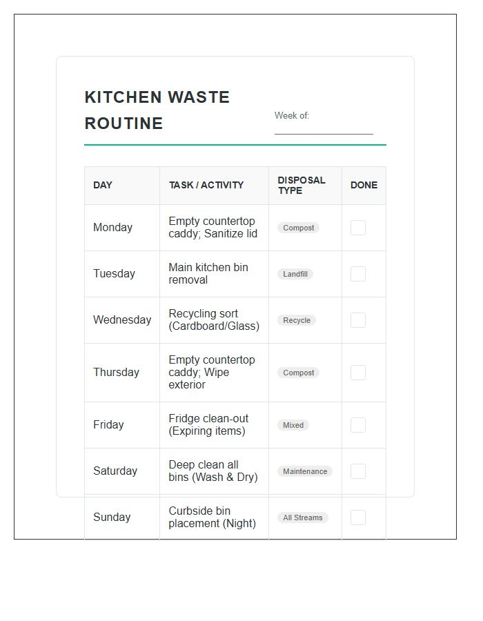 Kitchen Waste Collection Routine Printable Chart