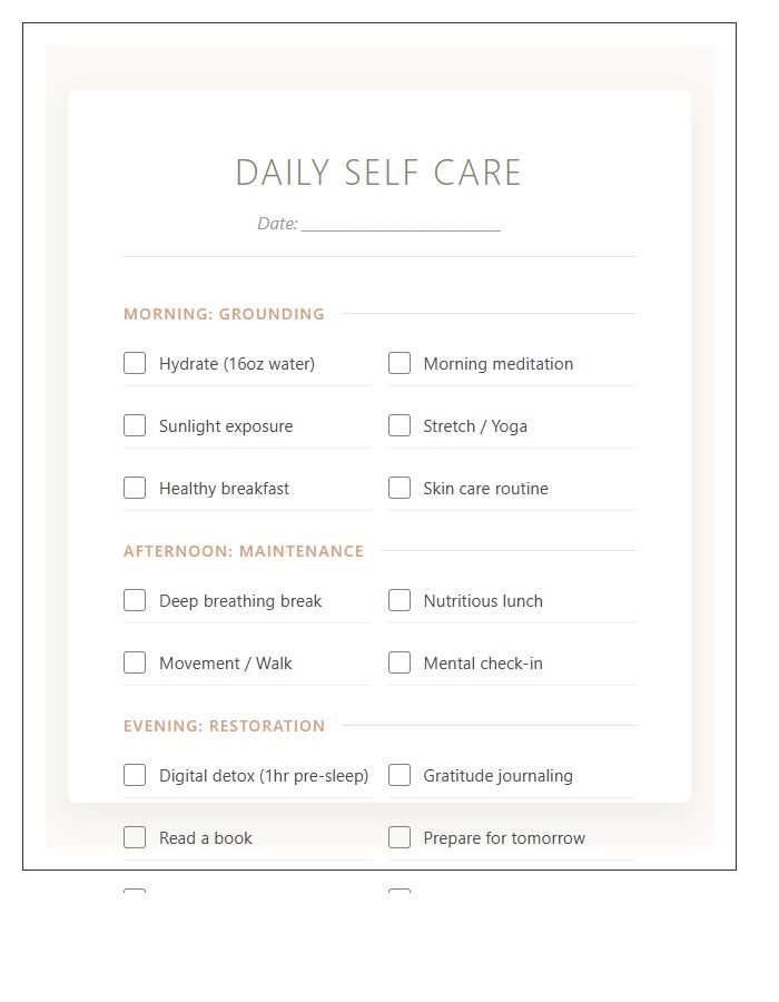 Daily Self Care Routine Printable Chart