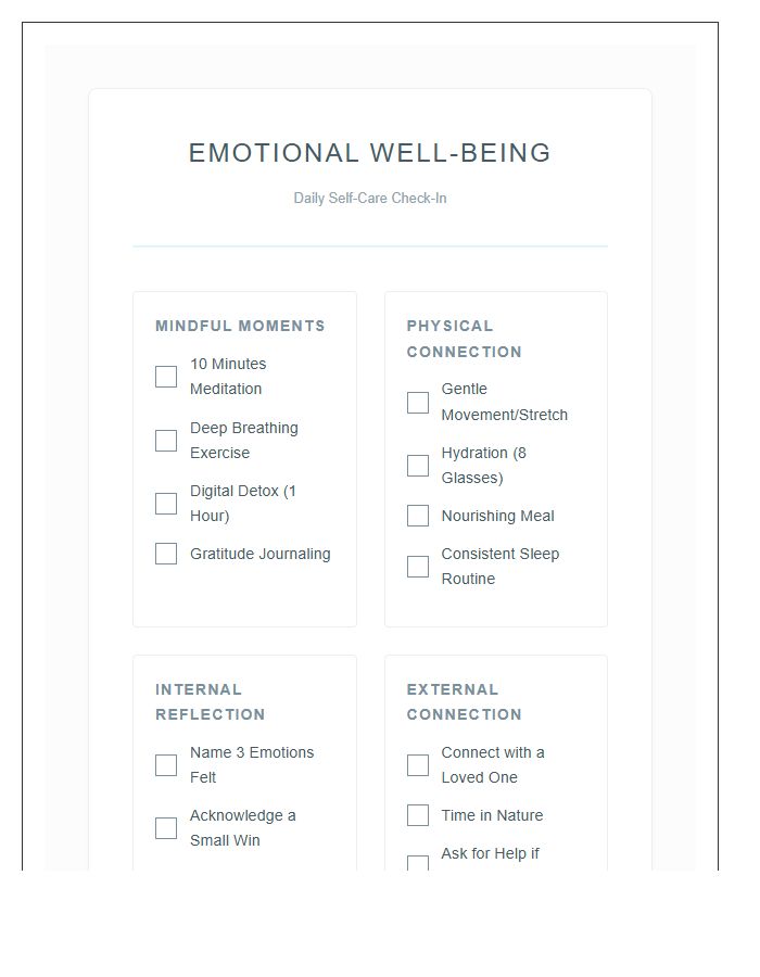 Emotional Well Being Self Care Printable Chart