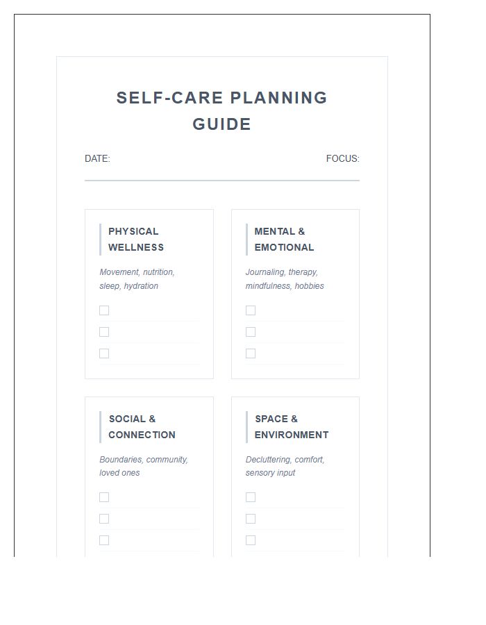 Guided Self Care Planning Printable Chart