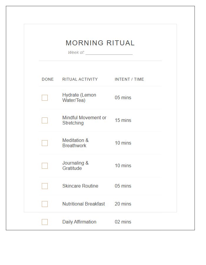 Morning Ritual Self Care Printable Chart