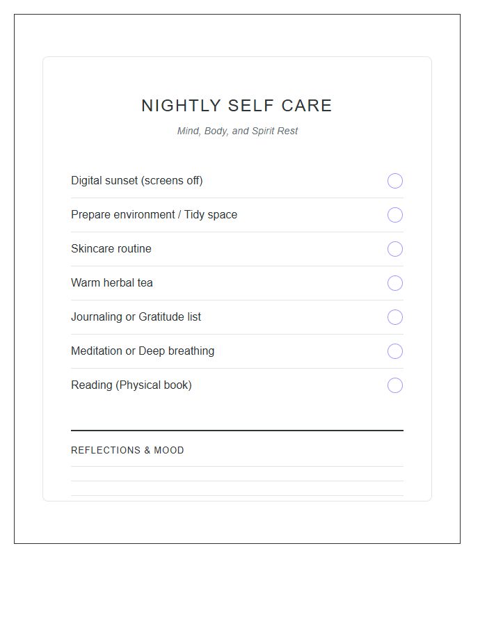 Nightly Self Care Routine Printable Chart