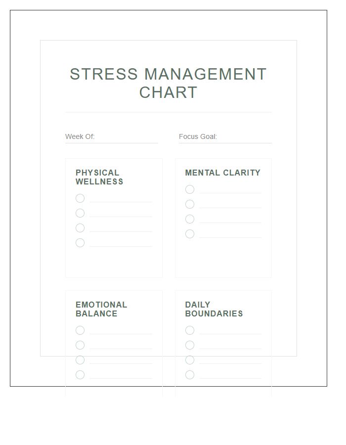 Stress Management Self Care Printable Chart