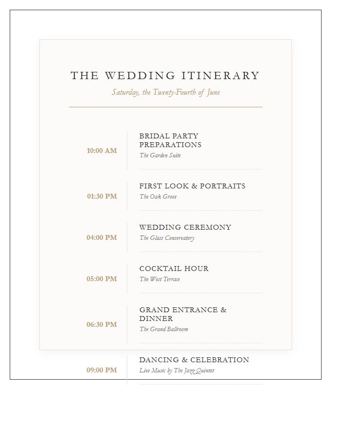 Elegant Wedding Day Printable Chart