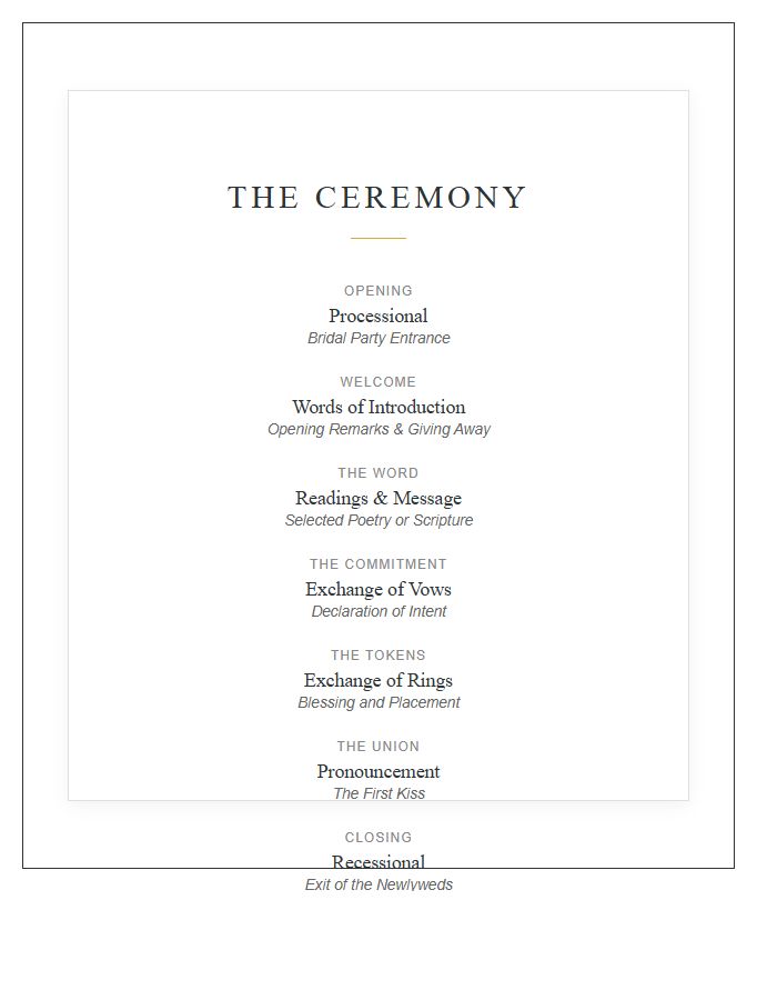 Marriage Ceremony Order Printable Chart