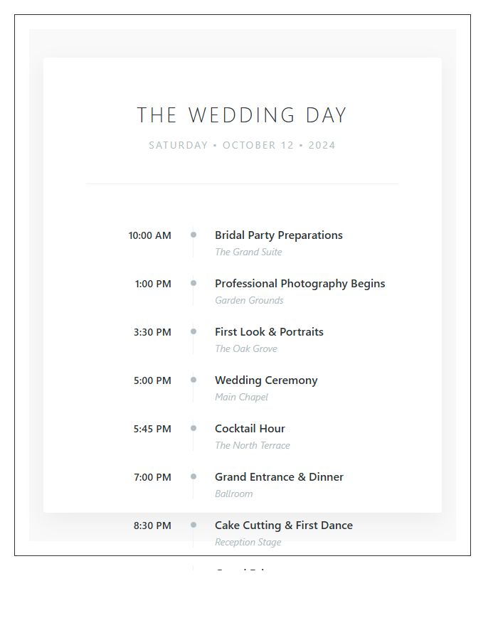 Professional Wedding Timeline Printable Chart
