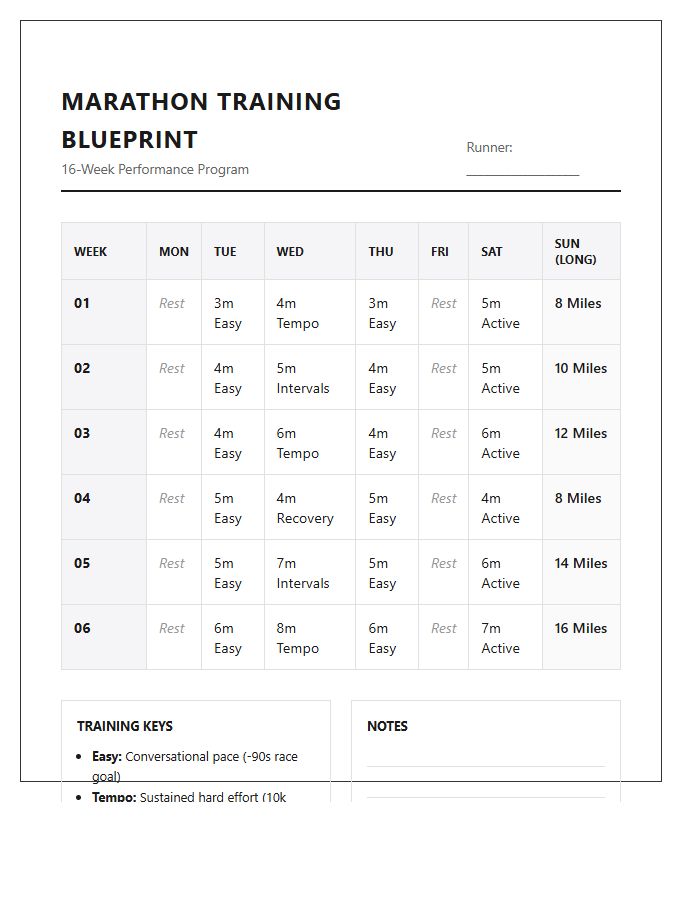 Marathon Training Running Schedule Printable Chart For Men