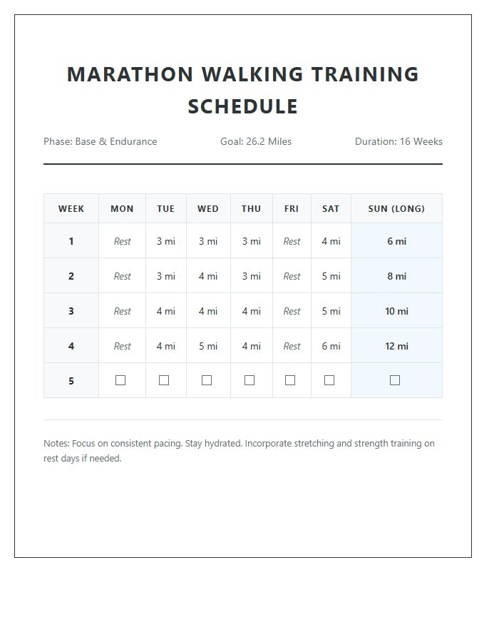 Walking Marathon Training Running Schedule Printable Chart