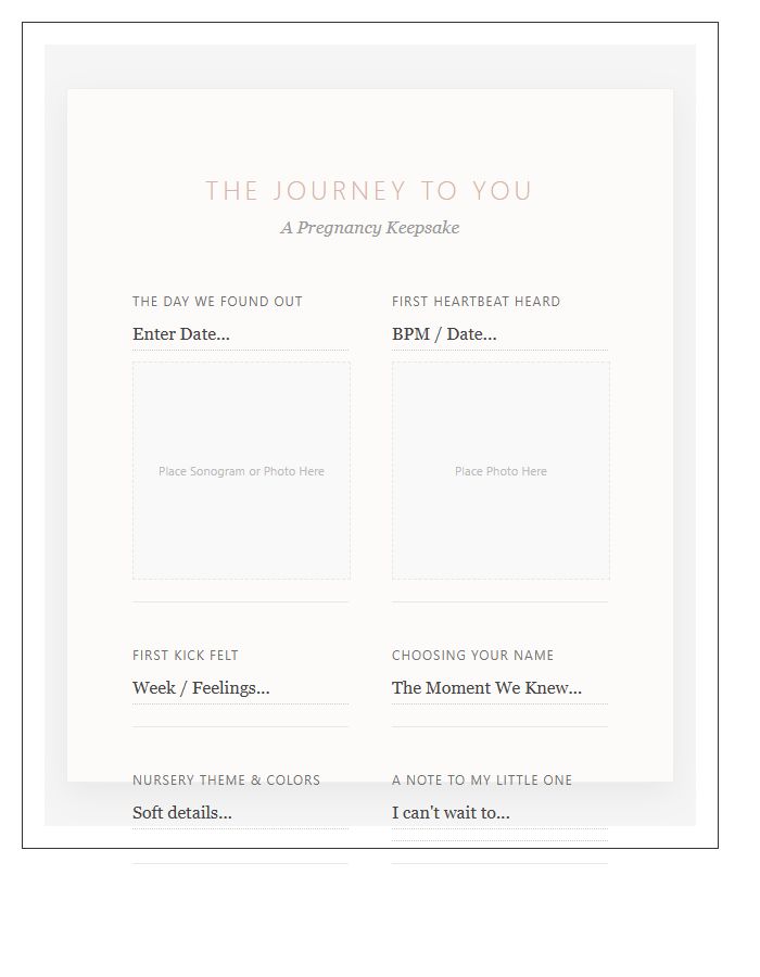 Beautiful Pregnancy Milestone Printable Keepsake Chart